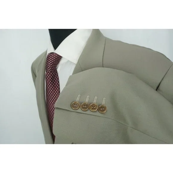 Canali Light Taupe Tan 100% Pure Wool 2 Pc Suit Jacket Pants Sz 48L